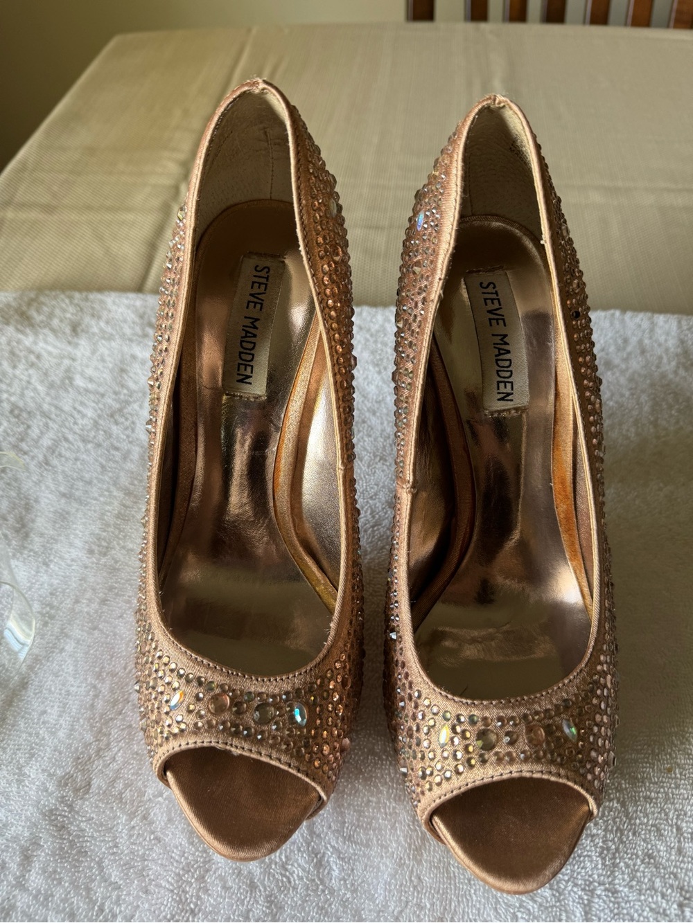 Steve Madden Rose Gold Embellished Peep-Toe Heels